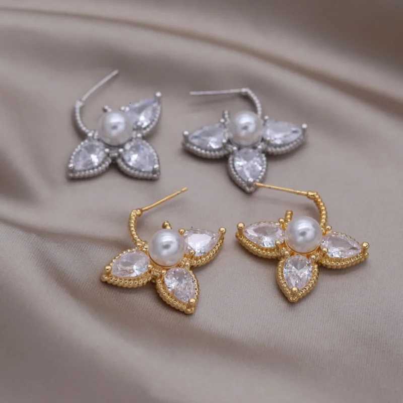 French new design fashion jewelry 16K gold plated luxury water drop zircon pearl earrings elegant wens party accories Y251210