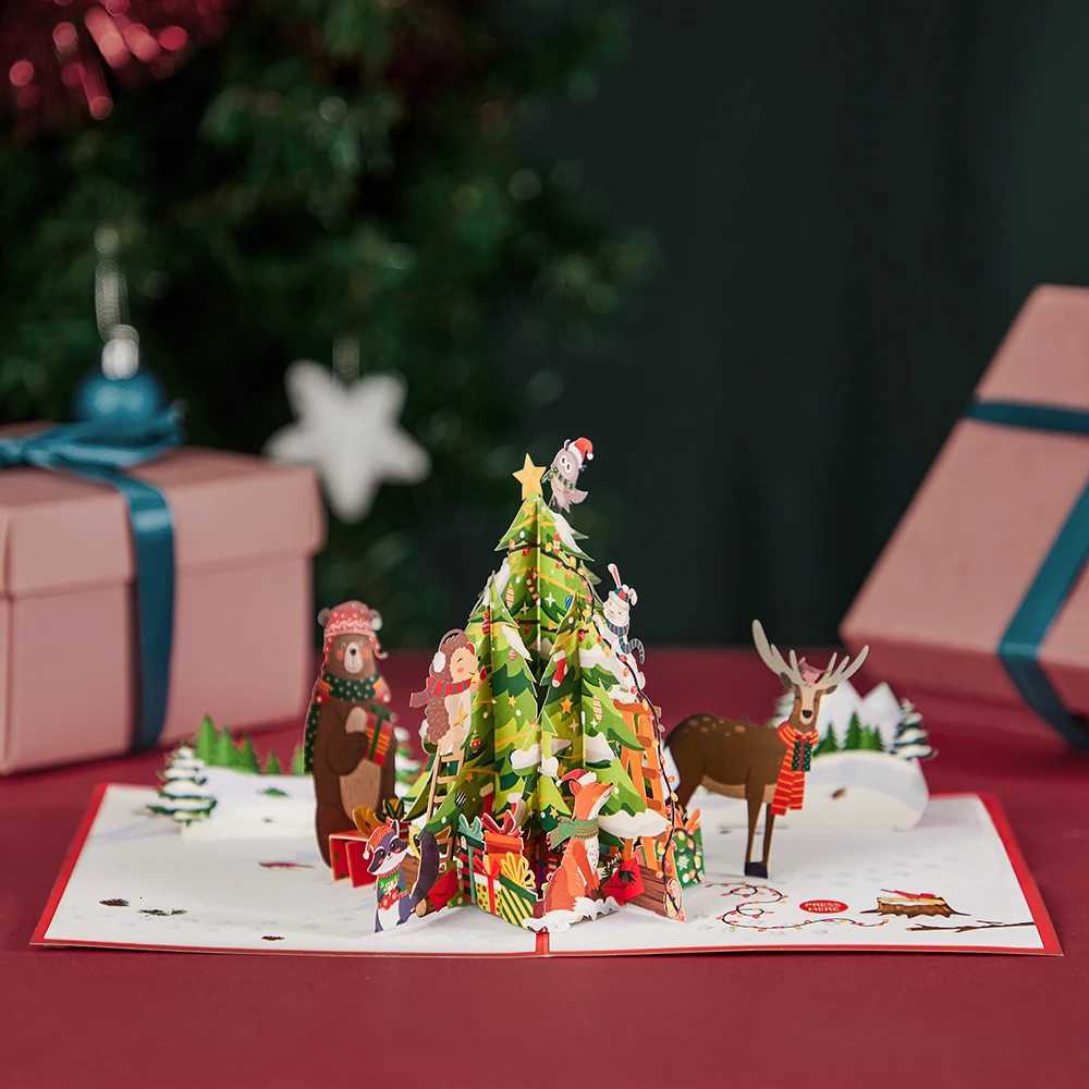 Christmas 3D Up Card Santa Snowman Festive Greeting Card Perfect for Christmas Party Favors He Decoration Holiday Gifts H251210