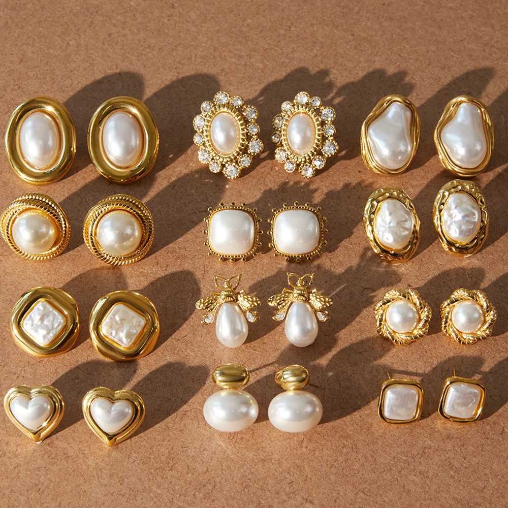 Uworld Exquisite Elegant Irregar Resin Pearls Ear Studs 18K PVD Stainl Steel Gold Color Fine Textu Smooth Earrings For W Y251210