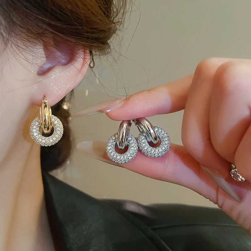 Fashion Shiny Zircon Circle Round Stud Earring for Wen Stainl Steel Gold Color Geetric Hie Ear Buckle Earrings Jewelry Y251210