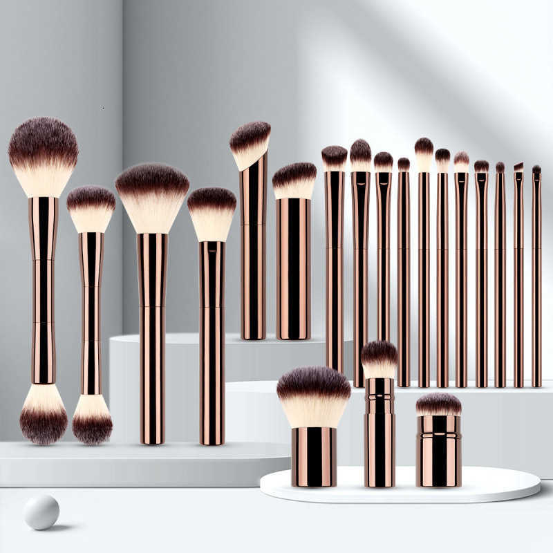 20pcs/set Pro Makeup Brushes Double Ended Foundation Concealers B Eye Shadows Brush for Liquid Cream Powder Blending W250605