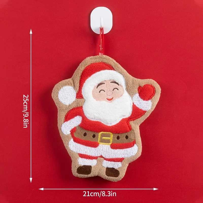 5pc-Coral velvet Christmas Hand towel for Kitchen Bathroom Handkerchief Cute Cleaning Towels with Hanging Rope Xmas Decor C251210