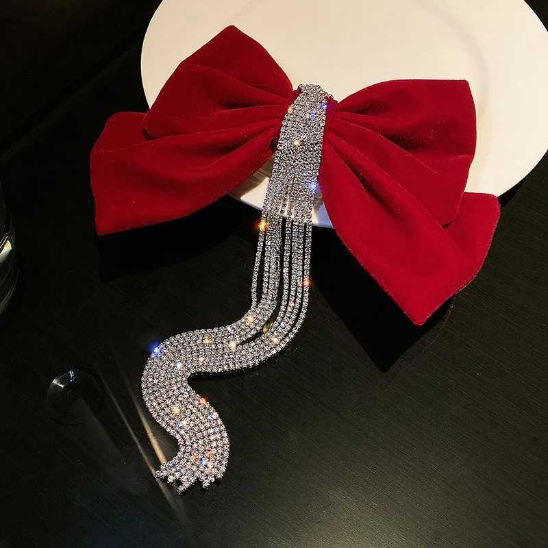 New Velour grace Bow Hairpin Crystal Fringe Tassel Hair Clip Wen Ponytail Rhinestone Beading Hair Accories Gifts Heear Y251210