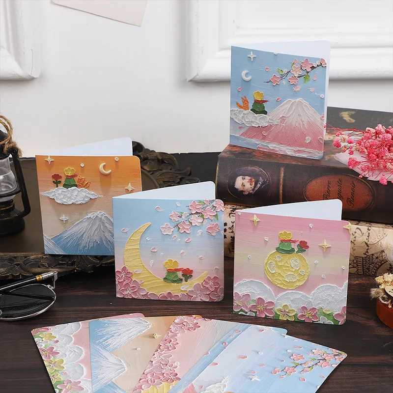 Hand drawn oil painting style Little Prince Rose Folding Blessing Card Thank You Card Student Envelope DIY Gift H251210
