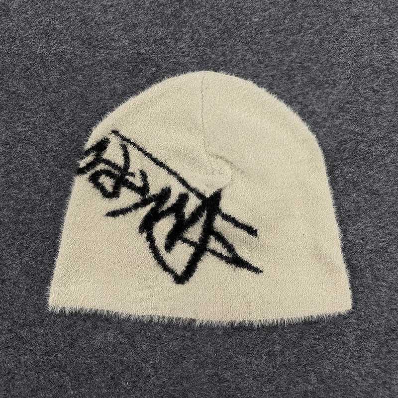 Luxury Trendy Letter Jacquard Knitted Woolen Hat Autumn Winter Plush Insulated Street Style Y2K Fashionable Cap Y251209