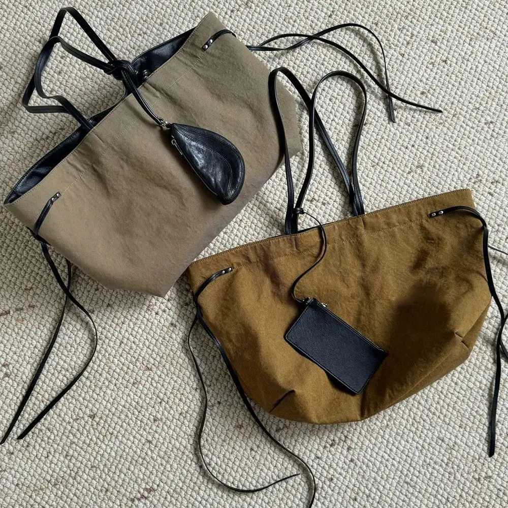 Wens Neutral Natural Sand Color Cott Double Te Underarm Tote Bag Casual Large Capacity Single Shoder Cputer Bags Y251209