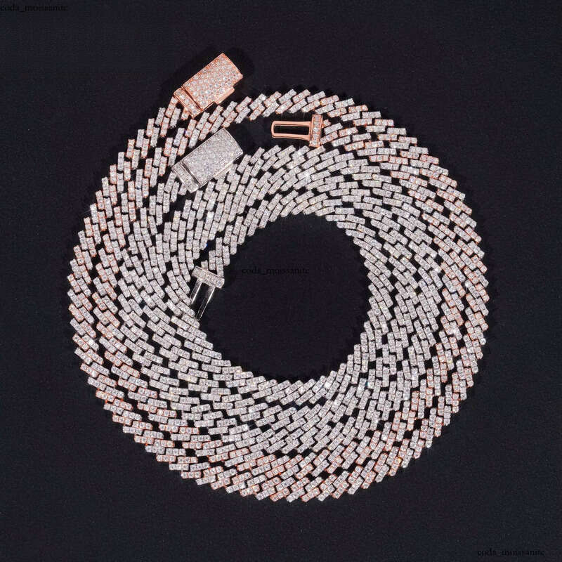 Pass VVS Moissanite Tester Ice Out One Row Hip Hop Thin 5mm Width 925 Sliver Silicon Stone Cuban Chain