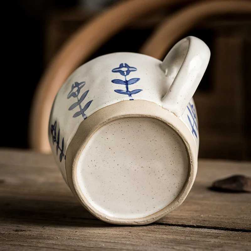Artistic Hand-painted Small Flower Coarse Pottery Cup Ceramic Mug Coffee Cup Office Drinking Cup C251210