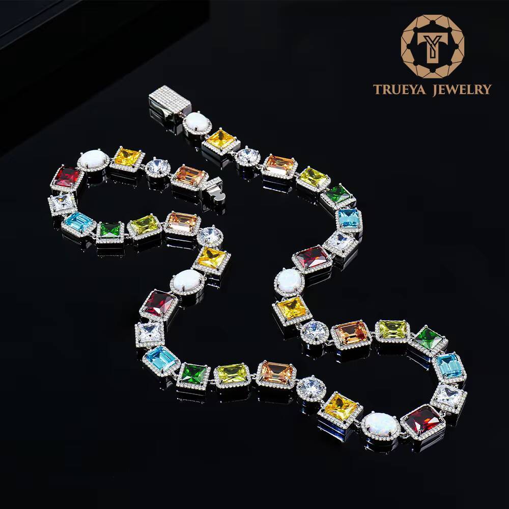 Trueya Jewelry Cubic Zirconia Clustered Necklace With 925 Sterling Silver Link Chain Unisex Trendy Style for Party or Gift