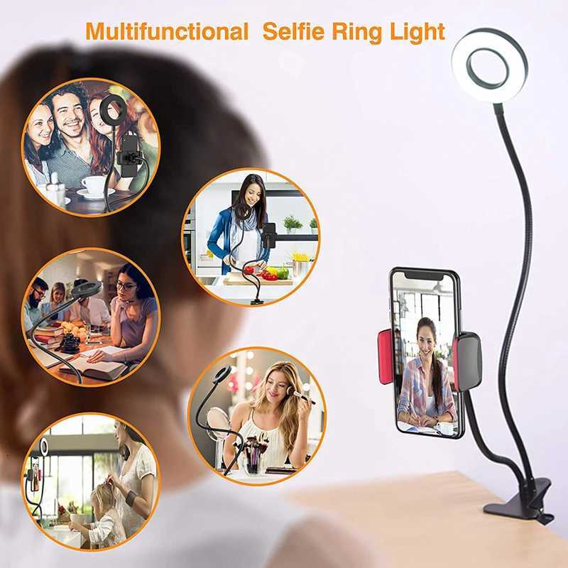 2021 Mobile Phone Live Holder Lazy Bracket Desk Lamp LED Selfie Ring Light ible For Youtube Live Stream Off Kitchen Stand C251210