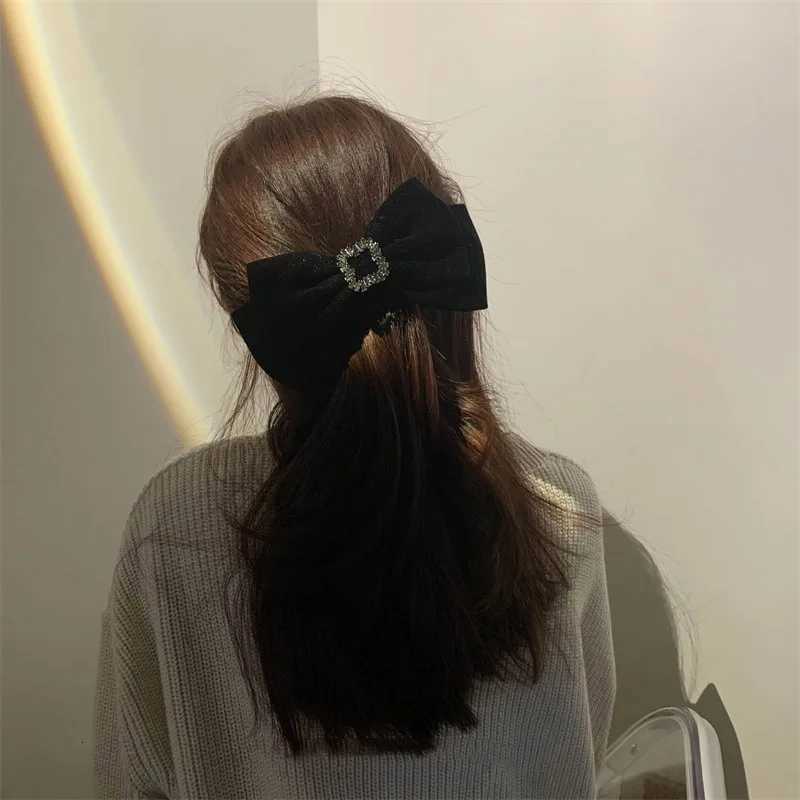 Brand New Black Veet Big Bow Hairpin for Wen Luxury Zircon Temperament Hair Clip BB Clip Heaear Hair Accories 2025 Y251210