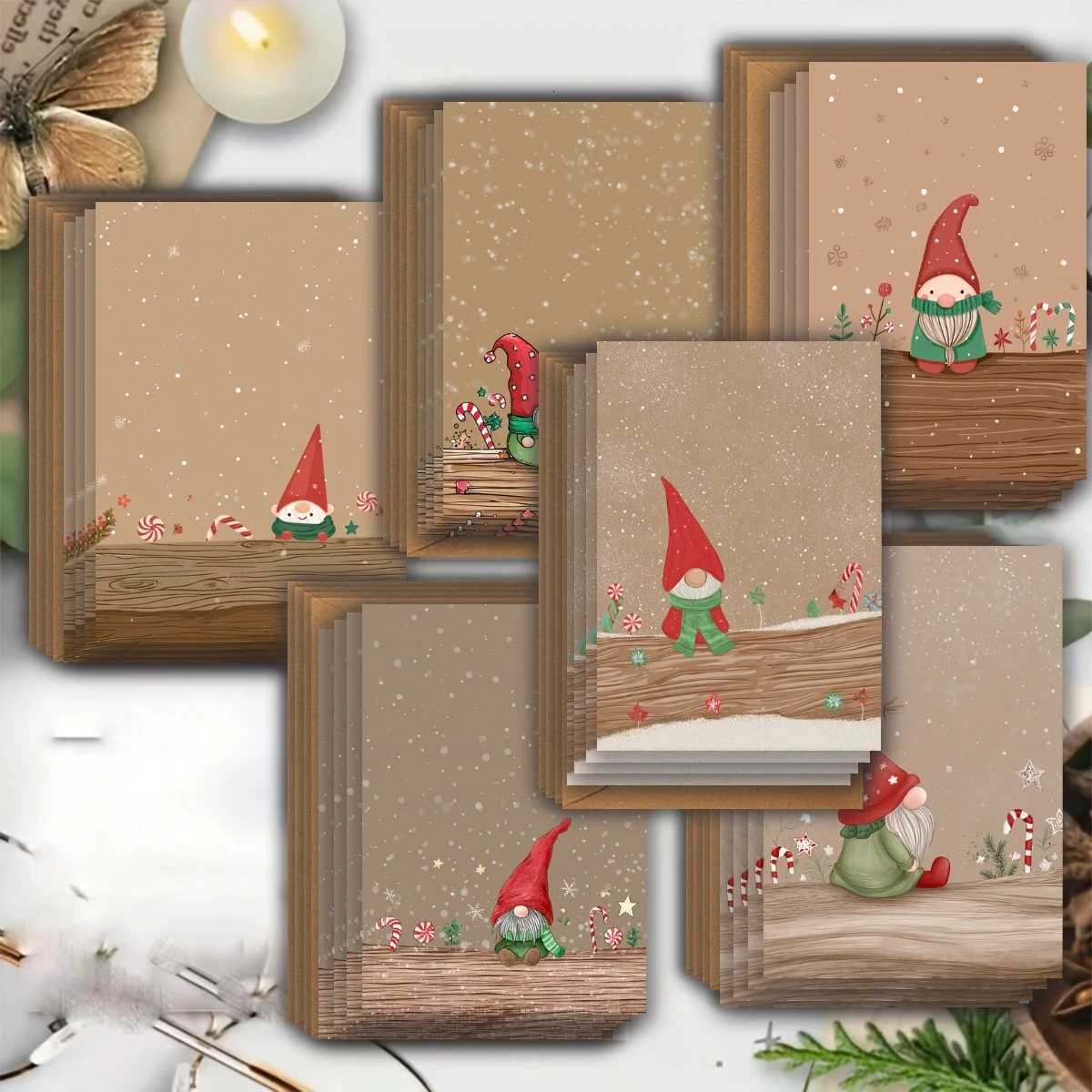 12pcs 6 envelopes 6 cards /24pcs 12 envelopes 12 cards Christmas greeting cards featuring wearing a red hat postcard H251210