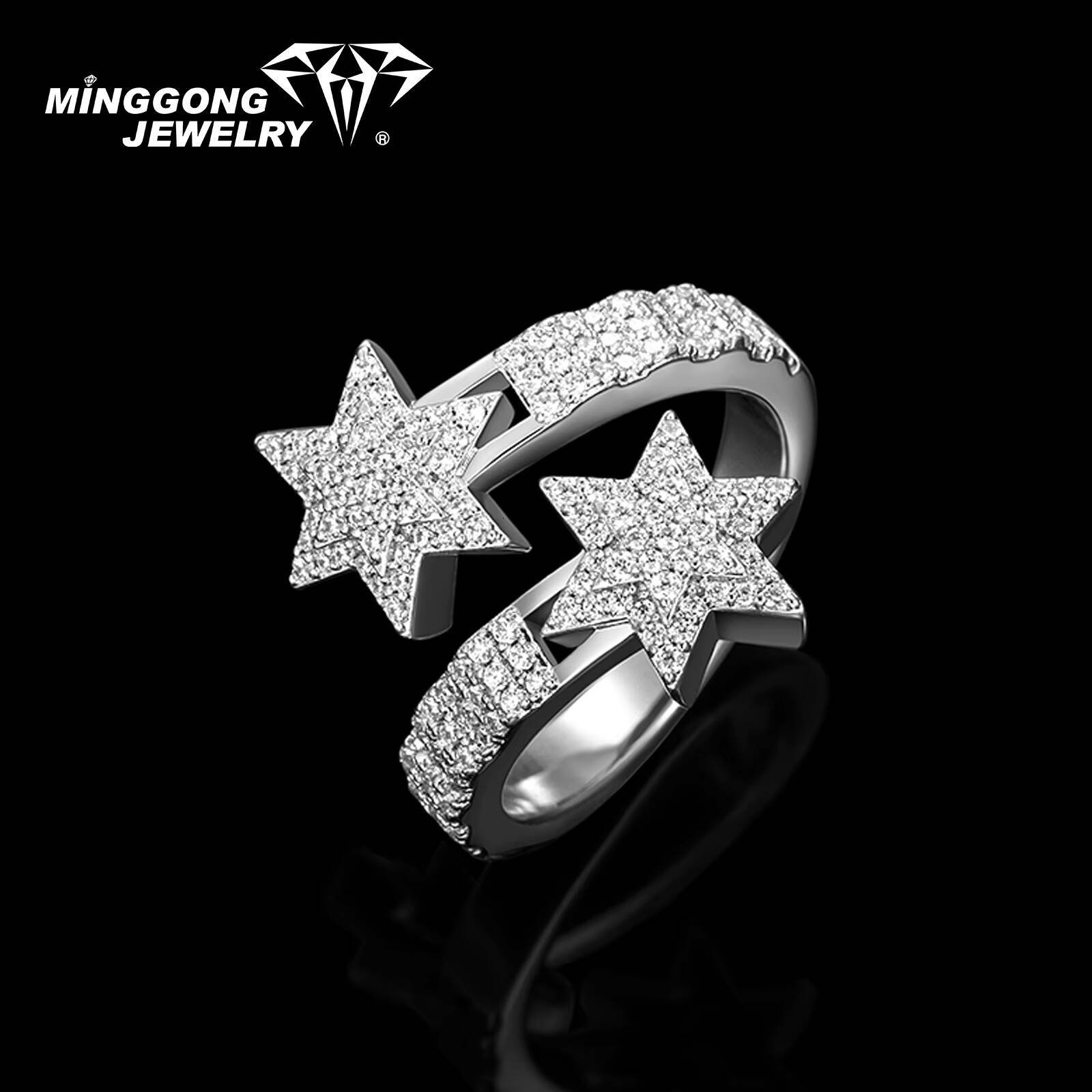 Customizable S925 Silver 9K/10K/14K/18K Gold Pentagram Ring with Moissanite Pave Setting Luxury Hip-hop Style for Man Women