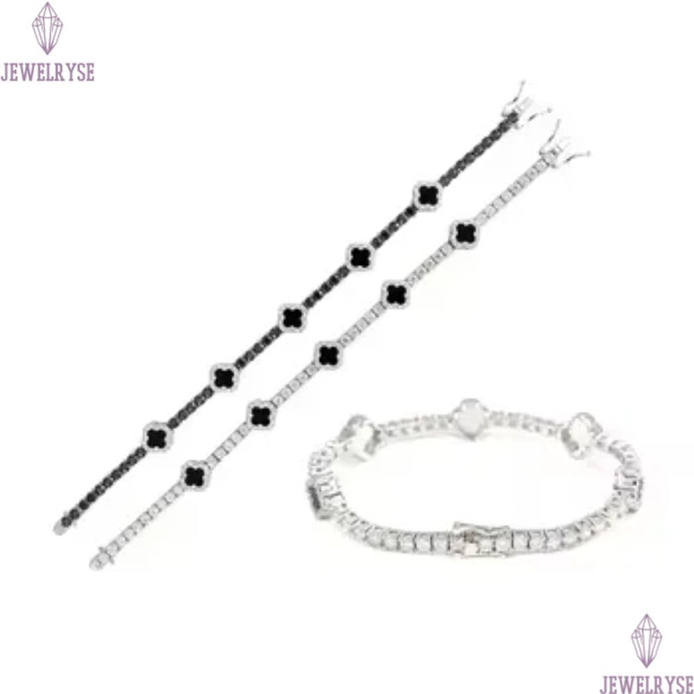 New Design 3mm 925 Sterling Silver Luxury Hip Hop Moissanite Diamond Tennis Chain Bracelets Four Cleef Clover Pass Test