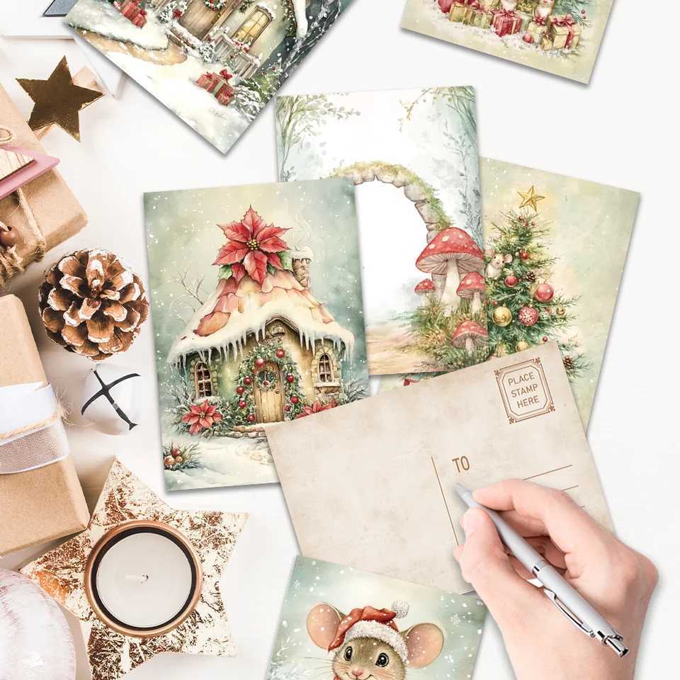 32pcs Christmas Postcards Set Snowy Scene Cozy Cabin Design High-Quality Thick Cardstock Perfect Holiday Gift for Students H251210