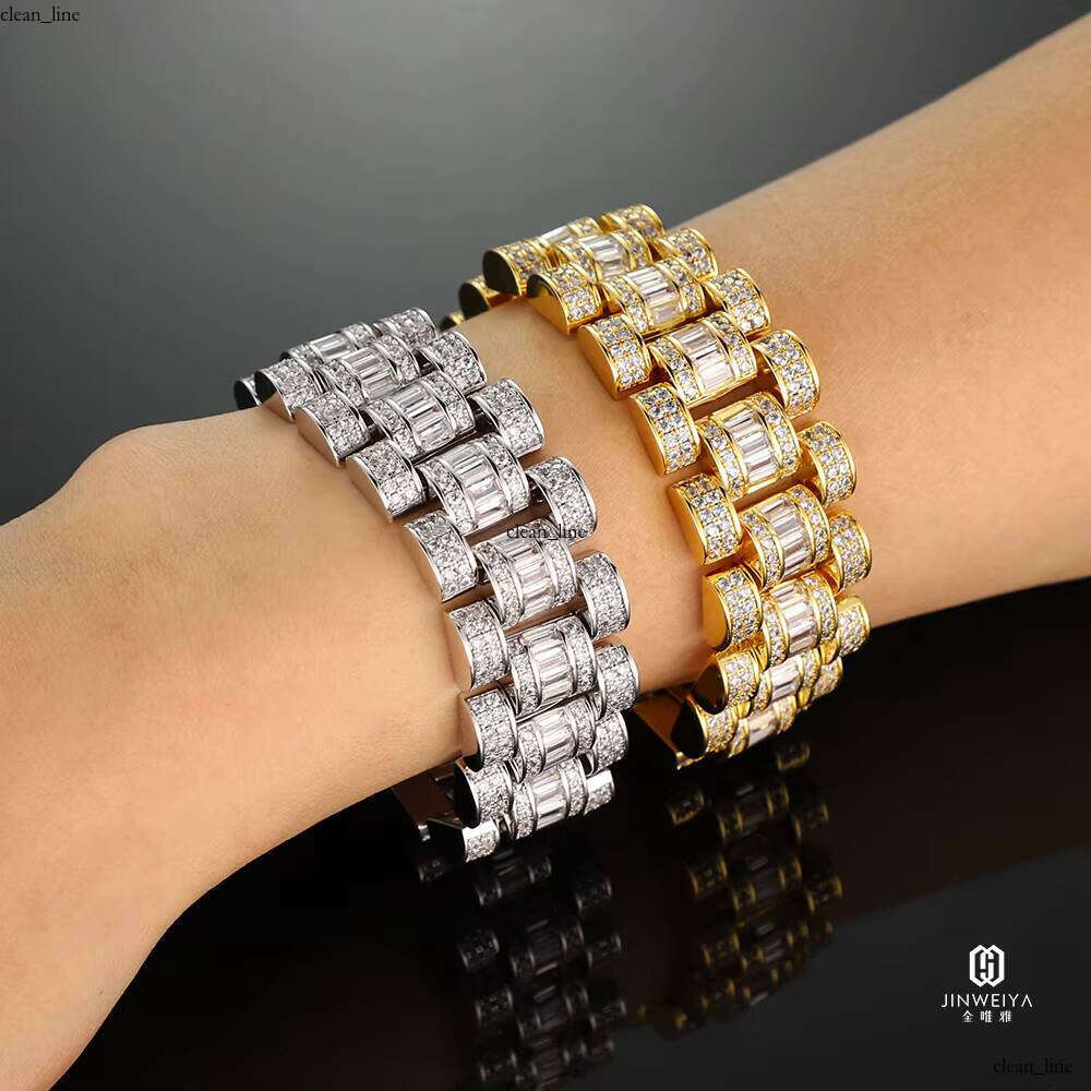 High Quality Hip Hop Men's 20mm Luxury VVS Moissanite 18k Gold Plated Iced Out Watch Chain Bracelet