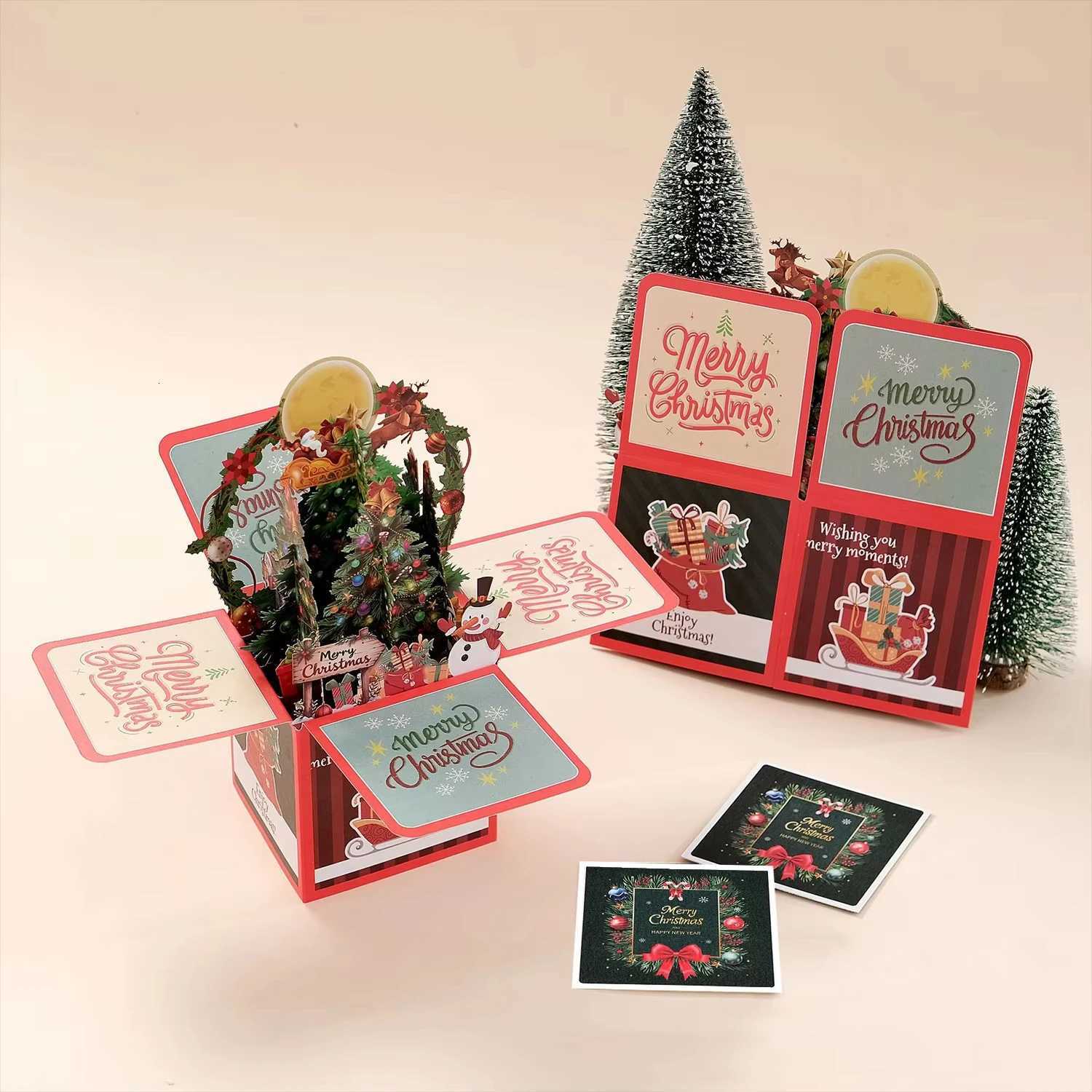 3D Up Greeting Cards Merry Christmas Cards New Year Greeting Cards Blessing Santa Claus Deer Snowman Cards Decor H251210