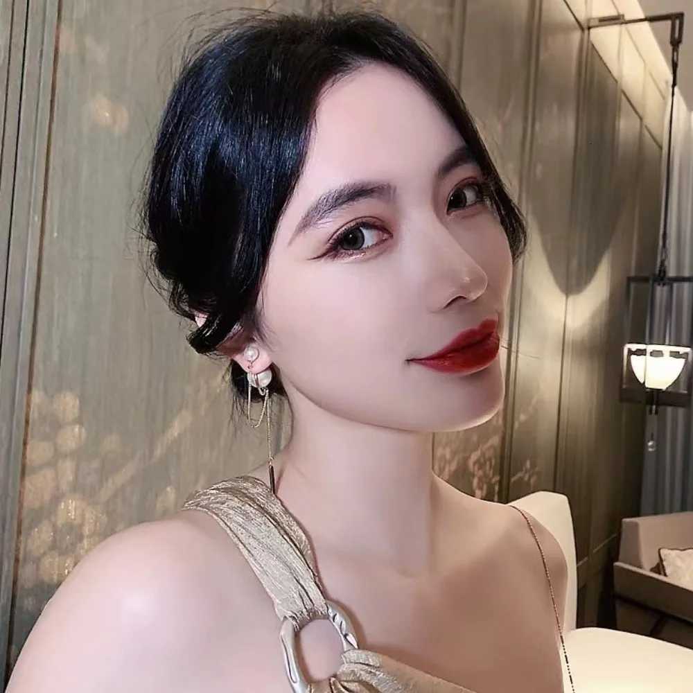 Long chain earrings Korean fashion pearl earrings long tassel metal chain pendant fashionable cute exquisite jewelry Y251210