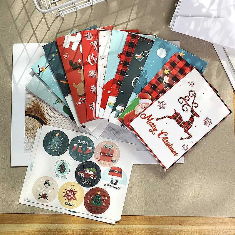42PCS/SET Merry Christmas Kraft Paper Blessing Fold Greeting Cards With Envelopes Stickers Xmas Decor For He New Year Navidad H251210