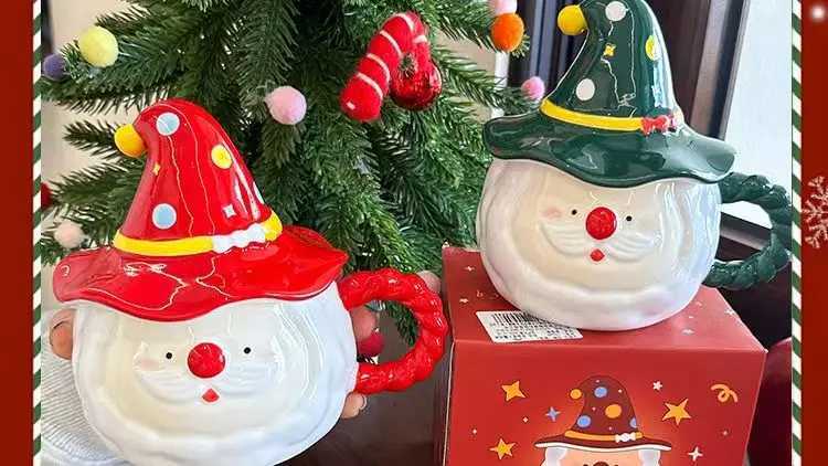 Christmas Santa Claus Ceramic Mugs Gift Elegant Couple Set Large Capacity Drinking Breakfast Cups with Lid for Home Use C251210