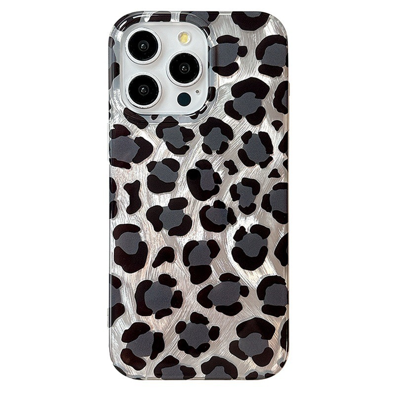 Korean Style Minimalist Foil Leopard Pattern Compatible with iPhone 17 Pro Max Apple 16 Phone Case 14 Feather Gauze 15 for Girls