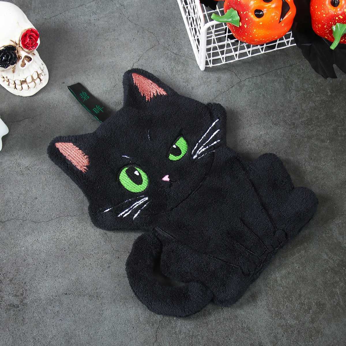 2pcs Black Cat Hand Towel Cute Handkerchief Towels Halloween Decoration 2025 Kitchen Towels for Hands Super Absorbent Towel C251210