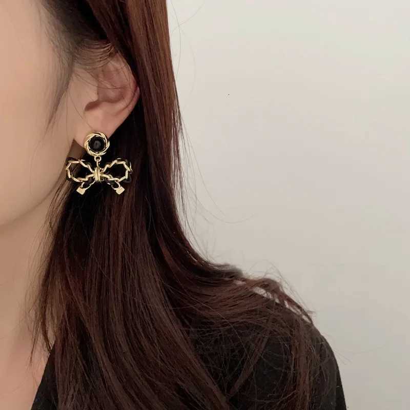 Fashion Number 5 Black Bow Earrings Necklace for Wen Jewelry Gold Plated Mental Knot Sier Needle Hypoallergenic Gift Z233 Y251210