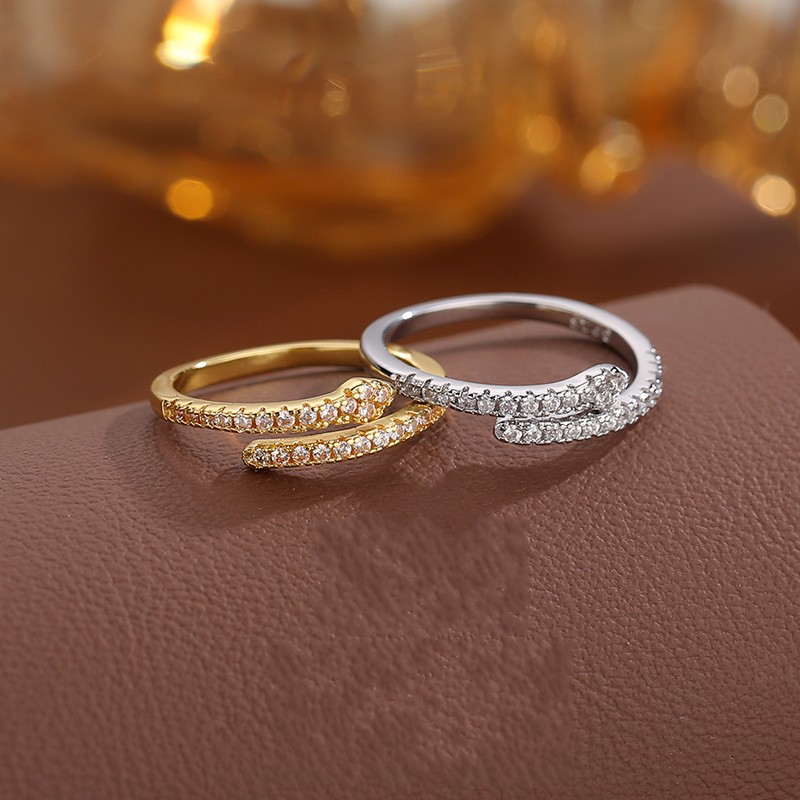 Minsheng Zodiac Year Exquisite Simple Snake-shaped Personality Creative Small Snake Full Diamond Open Adjustable Ring for Women Ins