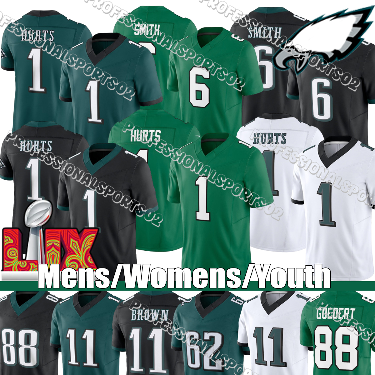 Philadelphiacity eaglesjersey #1 Hurts #26 Barkley #6 Smith #11 Brown #62 Kelce #33 DeJean Jalen Hurts Saquon Barkley DeVonta Smith #20 Dawkins #68 Mailata #27 Mitchell