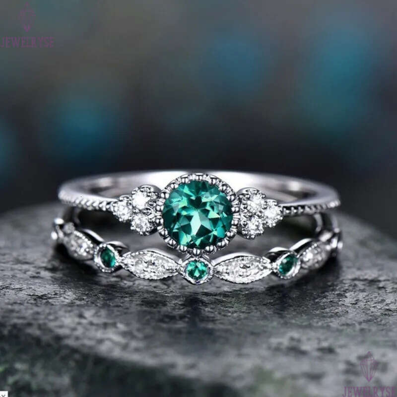 Emerald zircon retro vintage rings for women luxury blue stone geometry wedding engagement designer couple love ring jewelry