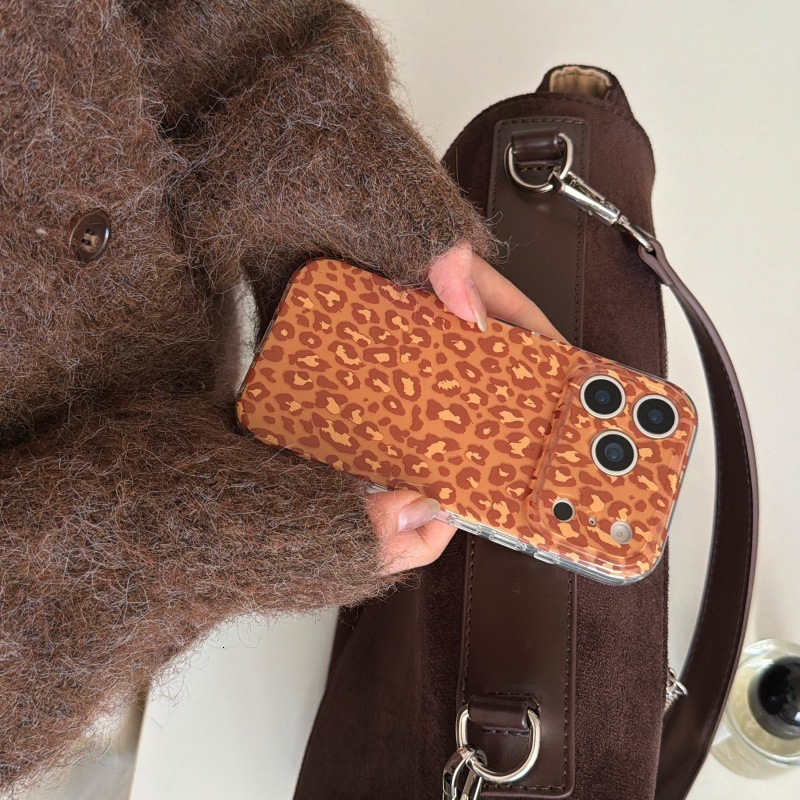 ins Korean Style Orange Leopard Print Compatible with iPhone 17 Apple 16 Pro Max Phone Case 15 Full Coverage Protective Cover