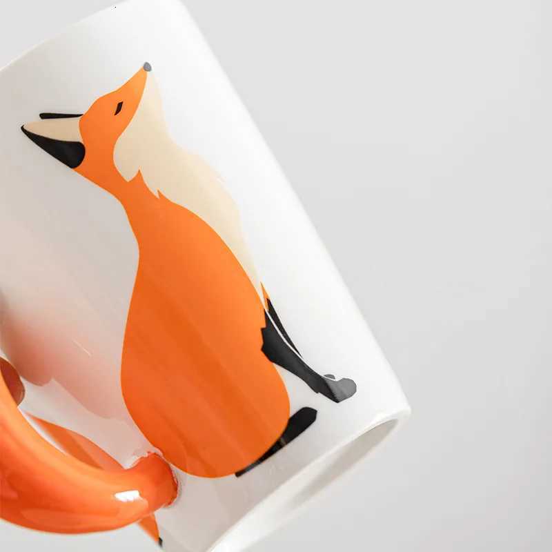 Creative Animal Ceramic Mug cartoon animal coffee cup Ceramic fox Cartoon Coffee mugs fox tail Handle Personzed water Cups C251210