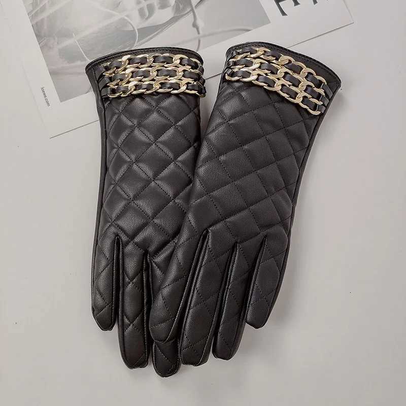 Wen Black Chain Thicke P Inside Grid PU Artificial Leather G Sexy Fem Nighlub Dance Punk Performance Mitten Y251210