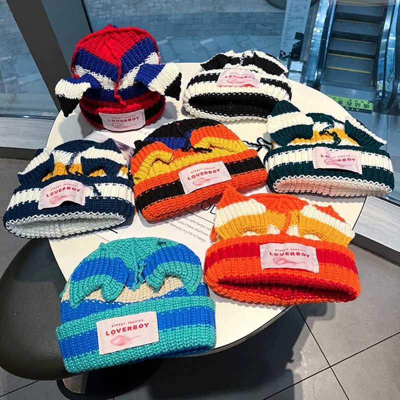 Luxury Unisex Pig Ear Knit Hat Double-layer Warm Cat Ear Woolen Hat Cute Fashion Hooded Cap Thicken Woolen Hip-hop Personality Hat Y251209