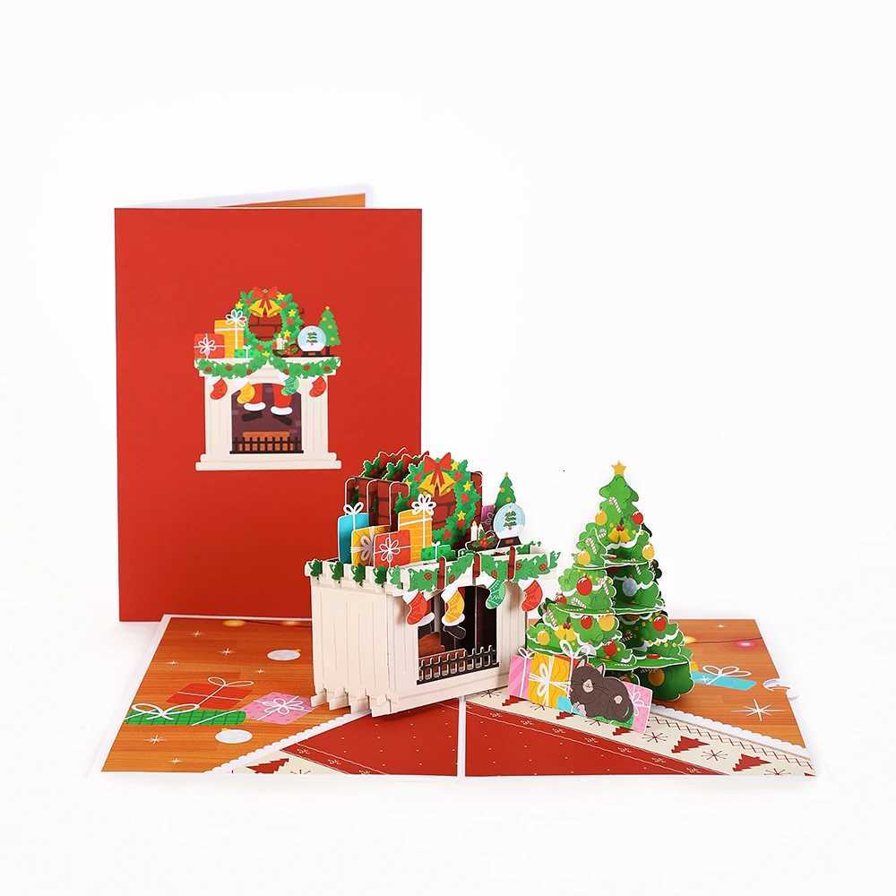 3D -Up Card with Christmas Fireplace Tree H251210