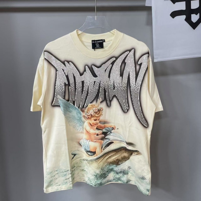 American trendy hot diamond and printed short-sleeved men's streetwear is loose and suitable for both men and women