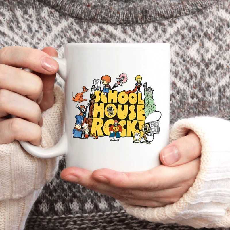 1pc SCHOOLHOUSE ROCK White Ceramic Funny Mug Summer and Winter Drinking Mug Perfect Birthday Christmas and New Year Gift C251210