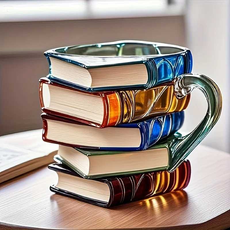 Handmade glass book mug 7oz stackable cup Vibrant 3D design the perfect unique gift for book lovers C251210