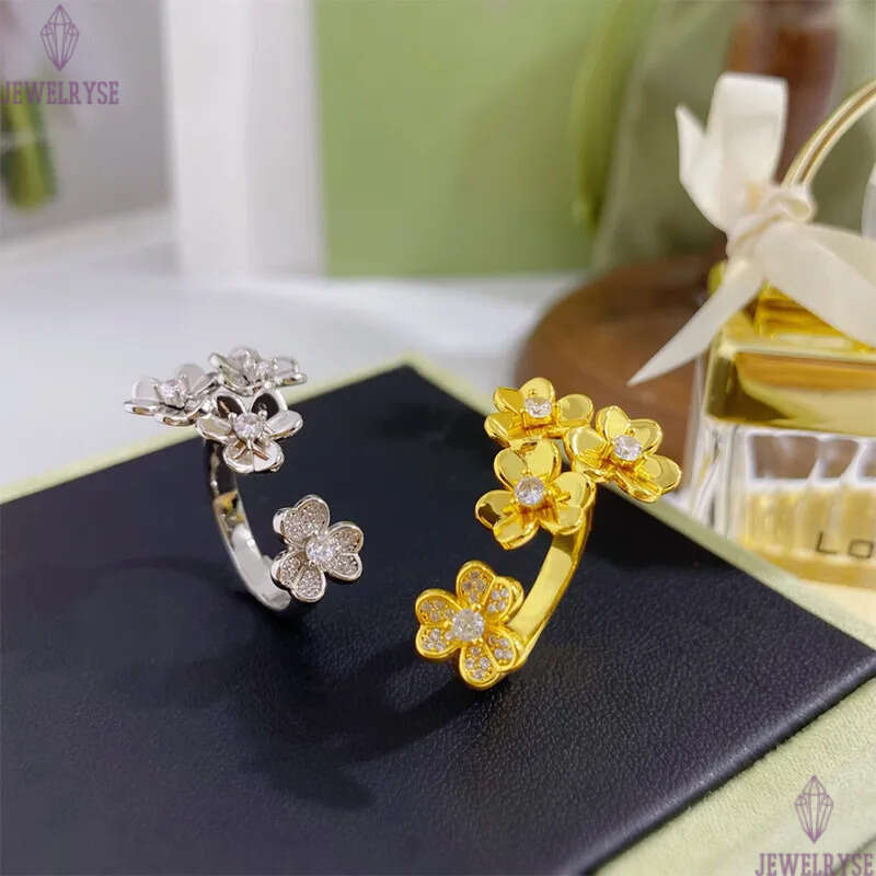 Luxury clover flower designer charm ring jewelry 18k gold silver shine crystal flowers rings