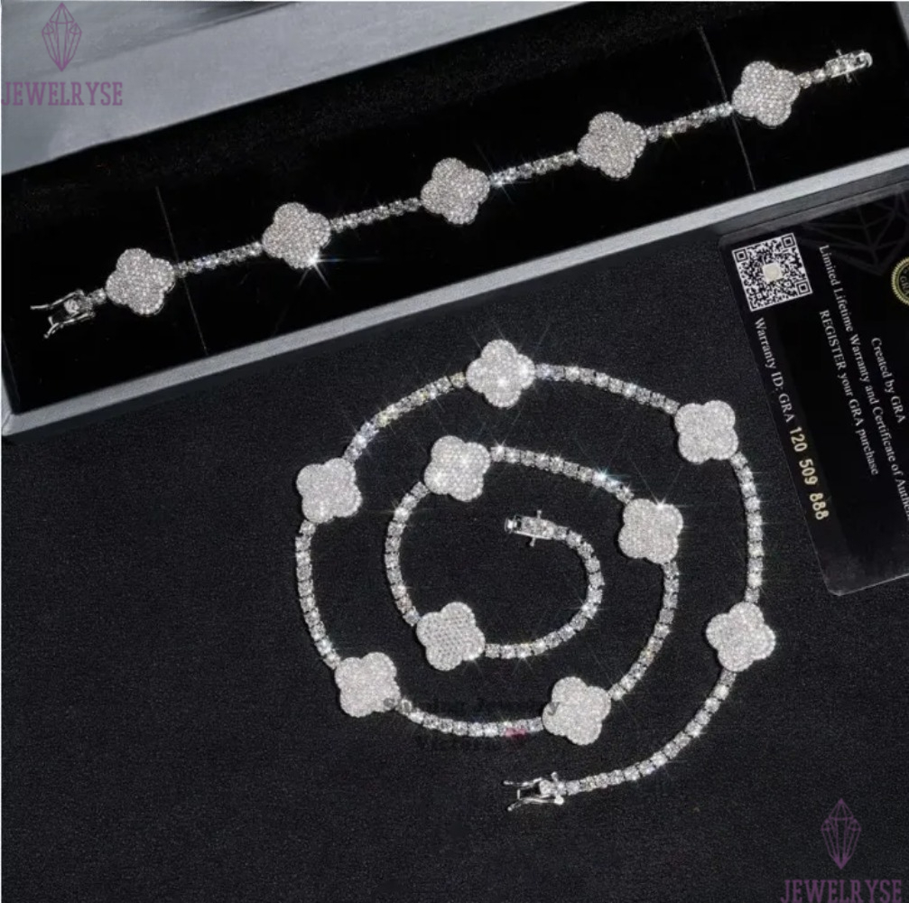S925 Silver 2025 Latest Trend Four Leaf Clover Tennis Bracelet Factory Price Moissanite Bracelets Bangles High Quality