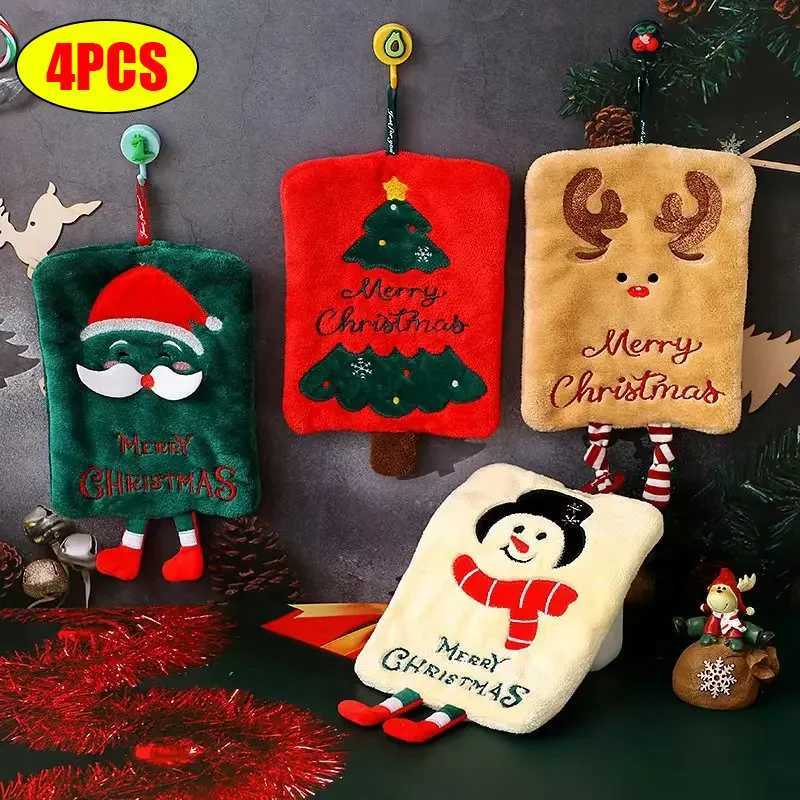 Xmas Cute Hanging Hand Towel Thick Coral Fleece Absorbent Quick-Dry Kitchen Rag Christmas Home Decor Friend Gift C251210