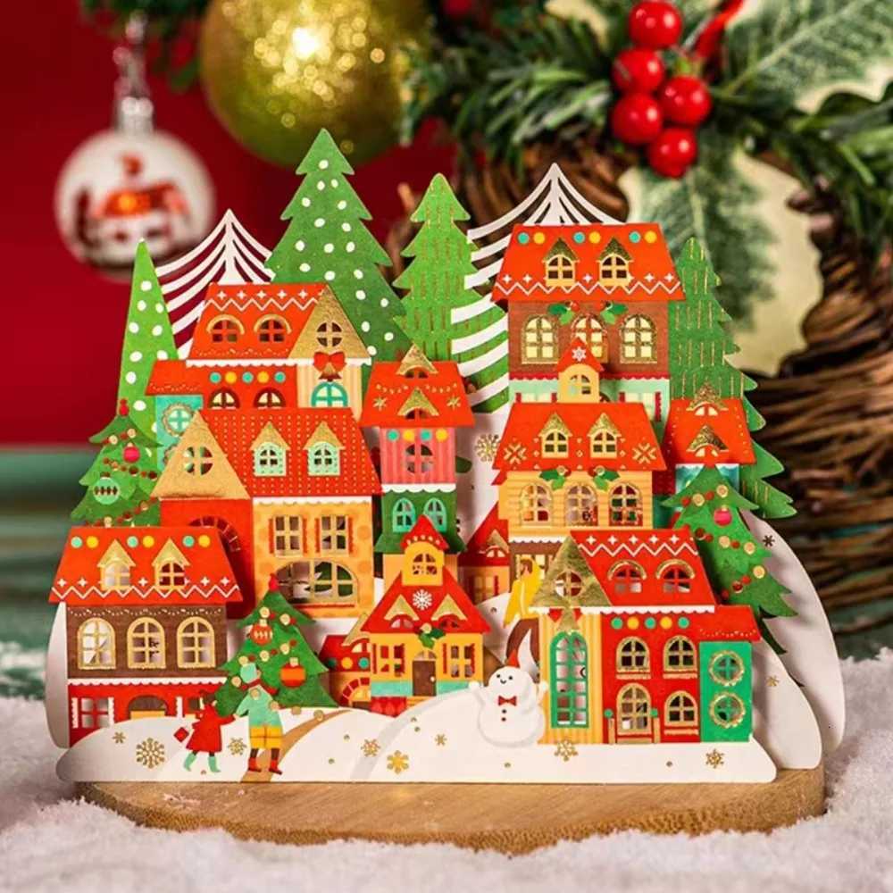 3D Christmas Greeting Cards Hot Stamped -Up New Year Cards Laser E Paper Carving Thank You Letter Friend H251210