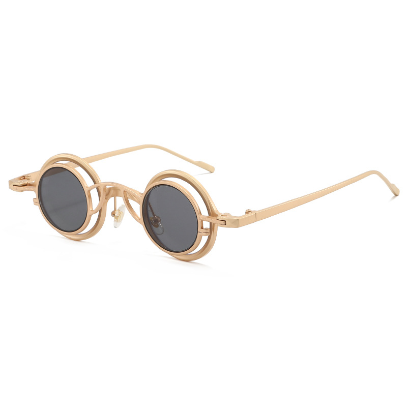 Retro-inspired small round-frame detachable sunglasses Cross-border fashion metal sunglasses Premium-quality personalized street-style eyewear