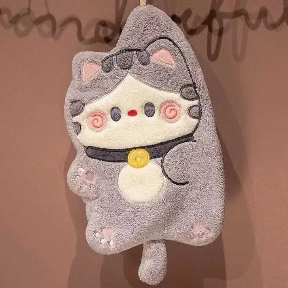 Cute Cat Hand Towel Quick Drying Kitchen Cleaning Rag Coral Velvet Cartoon Animal Absorbent Bathroom Hanging Towel Home Supplies C251210