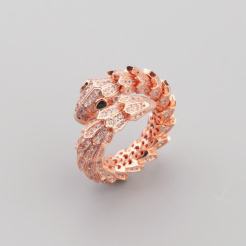 Inlaid Full Diamond Zircon Spring Snake Ring and Fashion Simple Personality Open Women's Ring Jewelry Wholesale