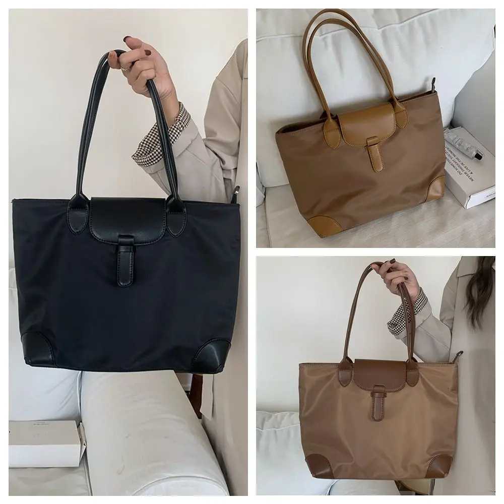 Literary Casual Nyl Shoder Bag Lightweight Zipper Nyl Cloth Tote Bag Large Capacity Korean Style Handbag Outdoor Y251209