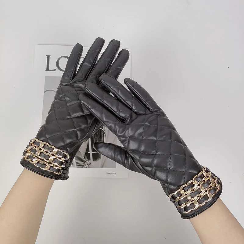Wen Black Chain Thicke P Inside Grid PU Artificial Leather G Sexy Fem Nighlub Dance Punk Performance Mitten Y251210