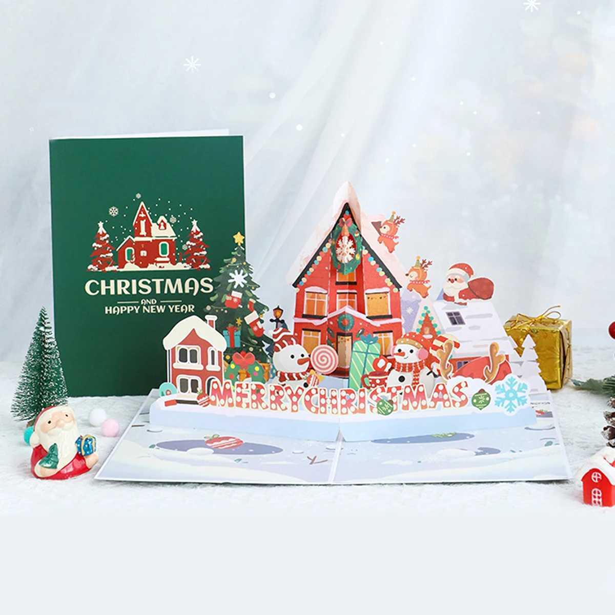 A set of Christmas-themed 3D -up house greeting cards party invitation cards blessing message cards includes envelopes H251210