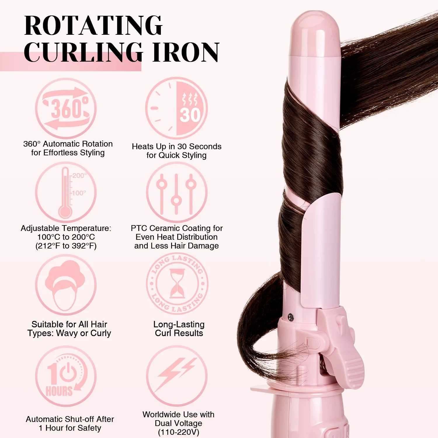 11-inch Automatic Rotating Curling Iron - LED Display Fast Heating Suitable for Long Hair Perfect Holiday Gift Hair StylingT251210