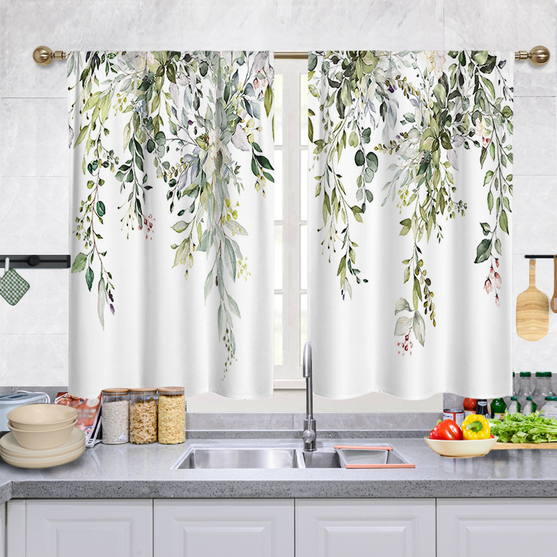 YL-37929 Spring Floral Digital Print Kitchen Filter Curtain Living Room Cafe Bathroom Short Curtain Rod